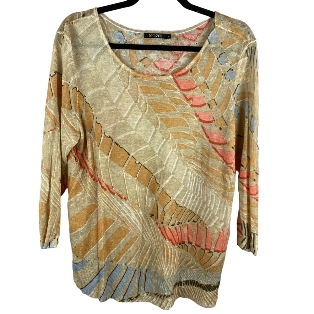 ✨3/$21✨ Nic + Zoe Linen Blend Abstract Print Sweater Large Lightweight Pullover